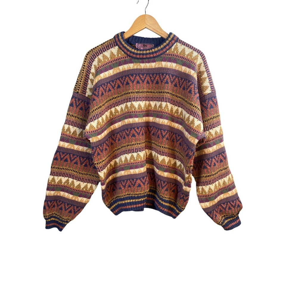 Concrete Sweater Mens XL Vintage 90s Fair Isle Geometric Knit Oversized Grandpa